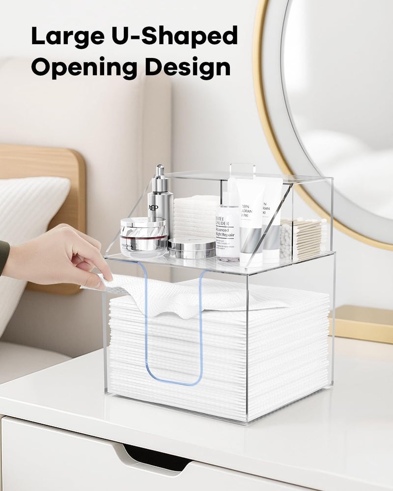 TAINESS Disposable Facial Towels Storage Box Compatible with Clean Skin Club Clean Towel XL - Cotton Pads - Swabs Upgraded Double Layer Acrylic Storage Container Face Towel Holder (Glossy Clear) - Image 4